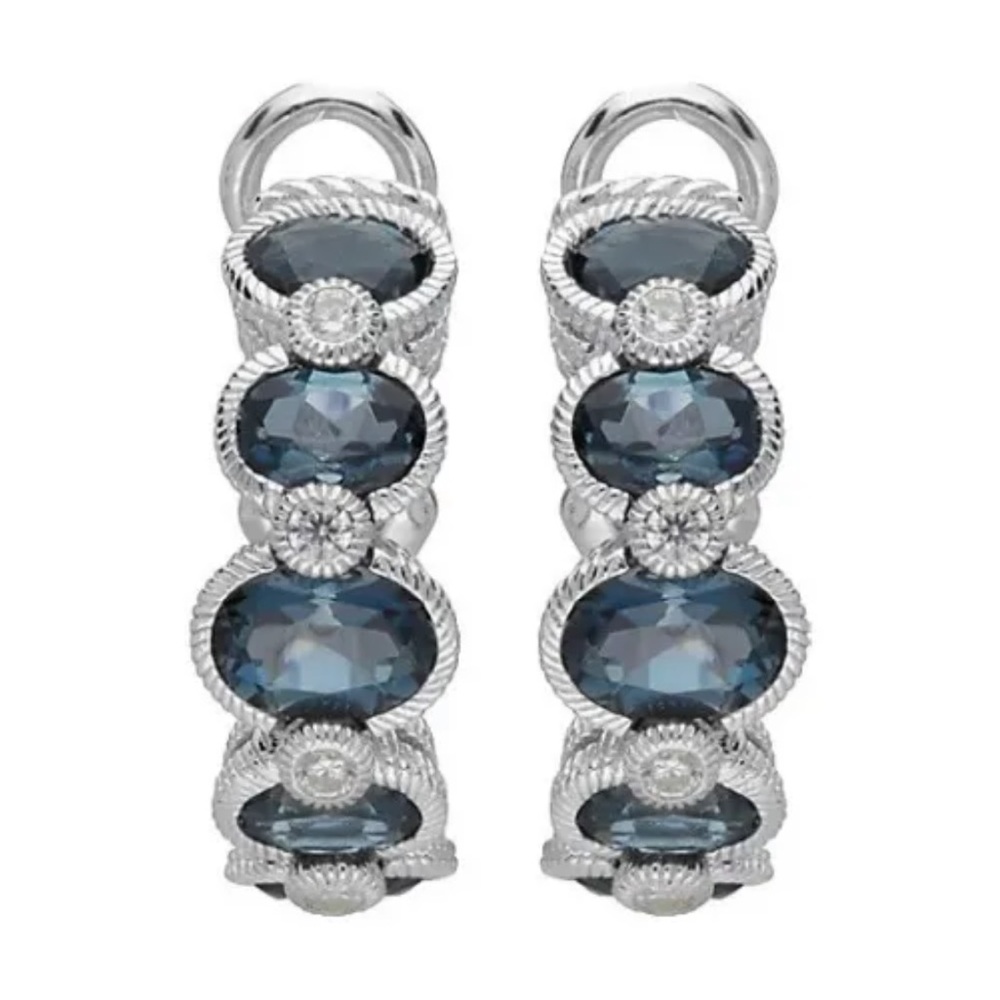 Judith Ripka Earrings Classic Sterling London Blue Topaz J-Hoop Earrings